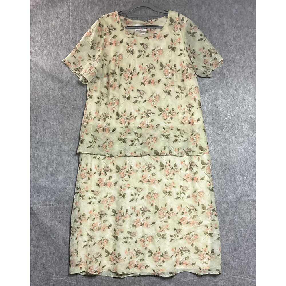 Vintage Betsy's Things Dress Womens Plus 20W Green Floral Chiffon Maxi Retro 90s